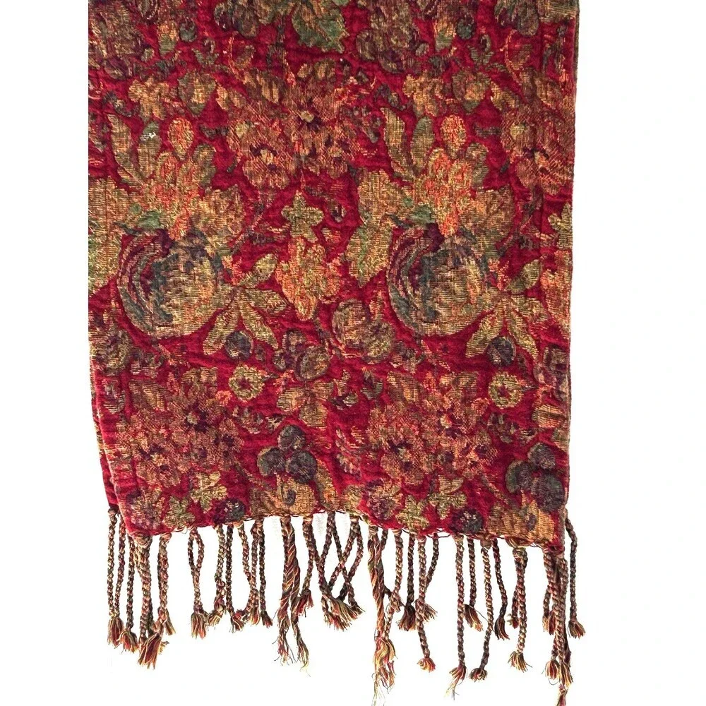 Z Gallerie Table Runner Floral Print Tapestry Style Fringe Country Farmhouse